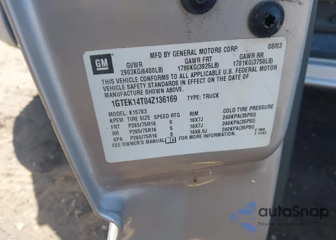 2004 GMC Sierra 1500 Sle z USA, uszkodzony, nr VIN 1GTEK14T04Z136169